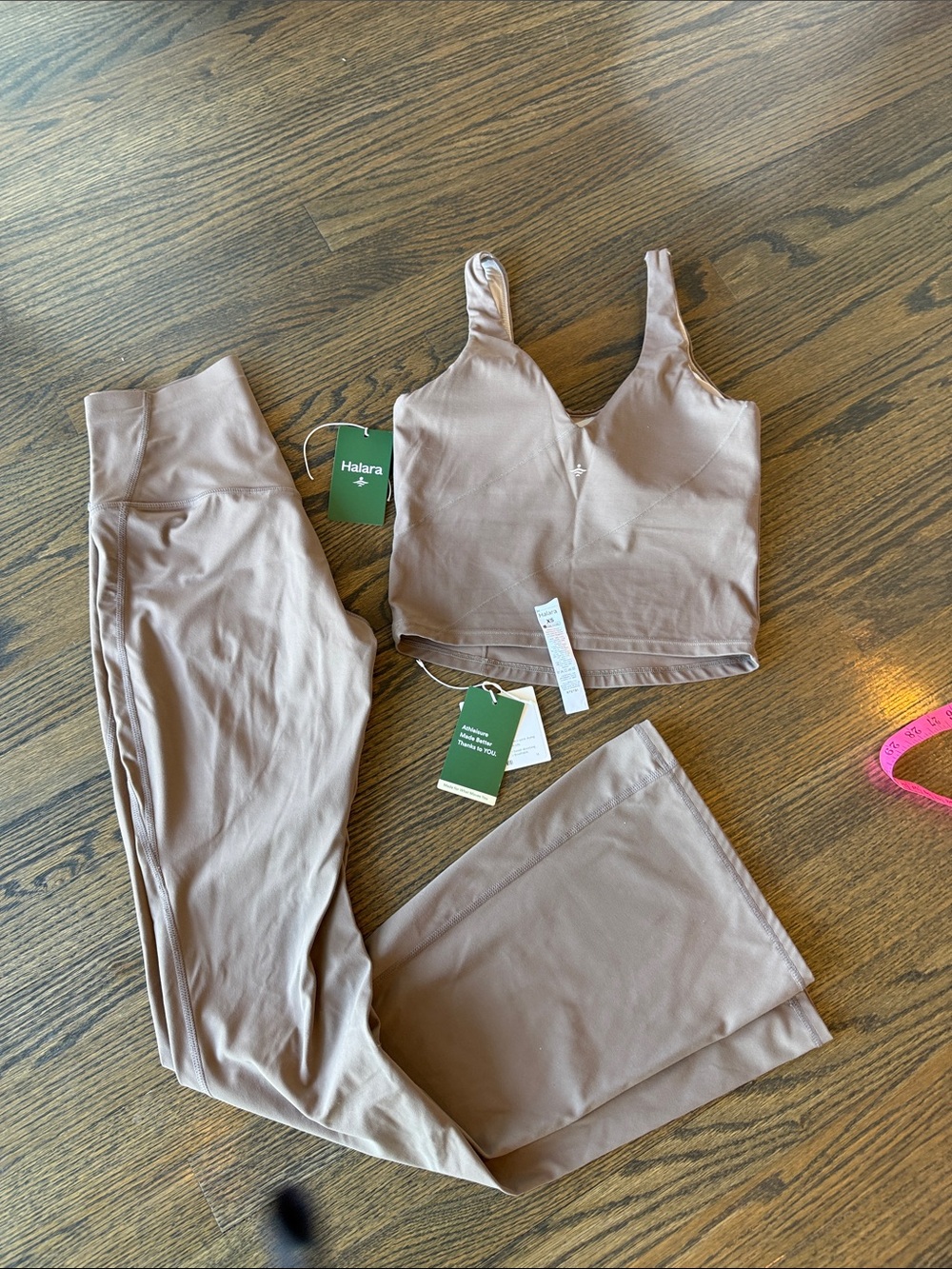 Halara Bootcut Leggings & Tank Matching Set Size XS Dawn Brown EUC